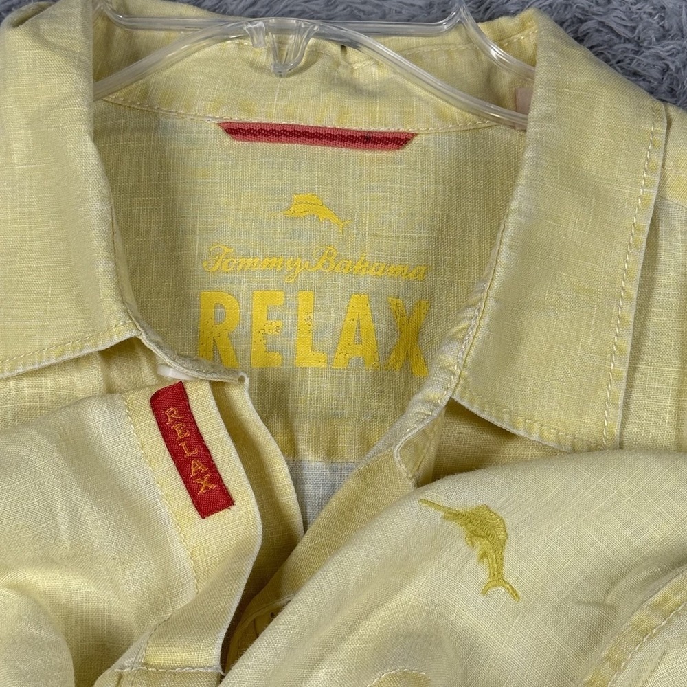 Tommy Bahama Relax 100% Linen Shirt Mens XL Yellow Button Up Long Sleeve